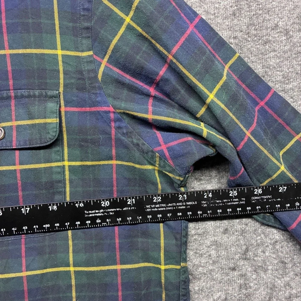 Polo Ralph Lauren Mens Large Plaid Button Down Shirt Pockets Navy Green Yellow L